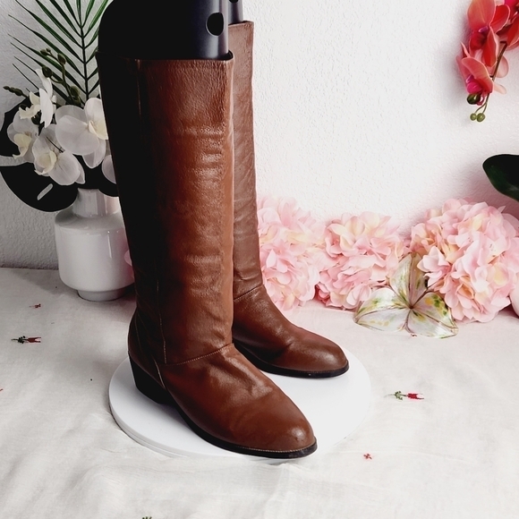 𝅺Bagatelle Tall Genuine Leather Dark Brown Pull-On Block Heel Boots 8W - Picture 6 of 11